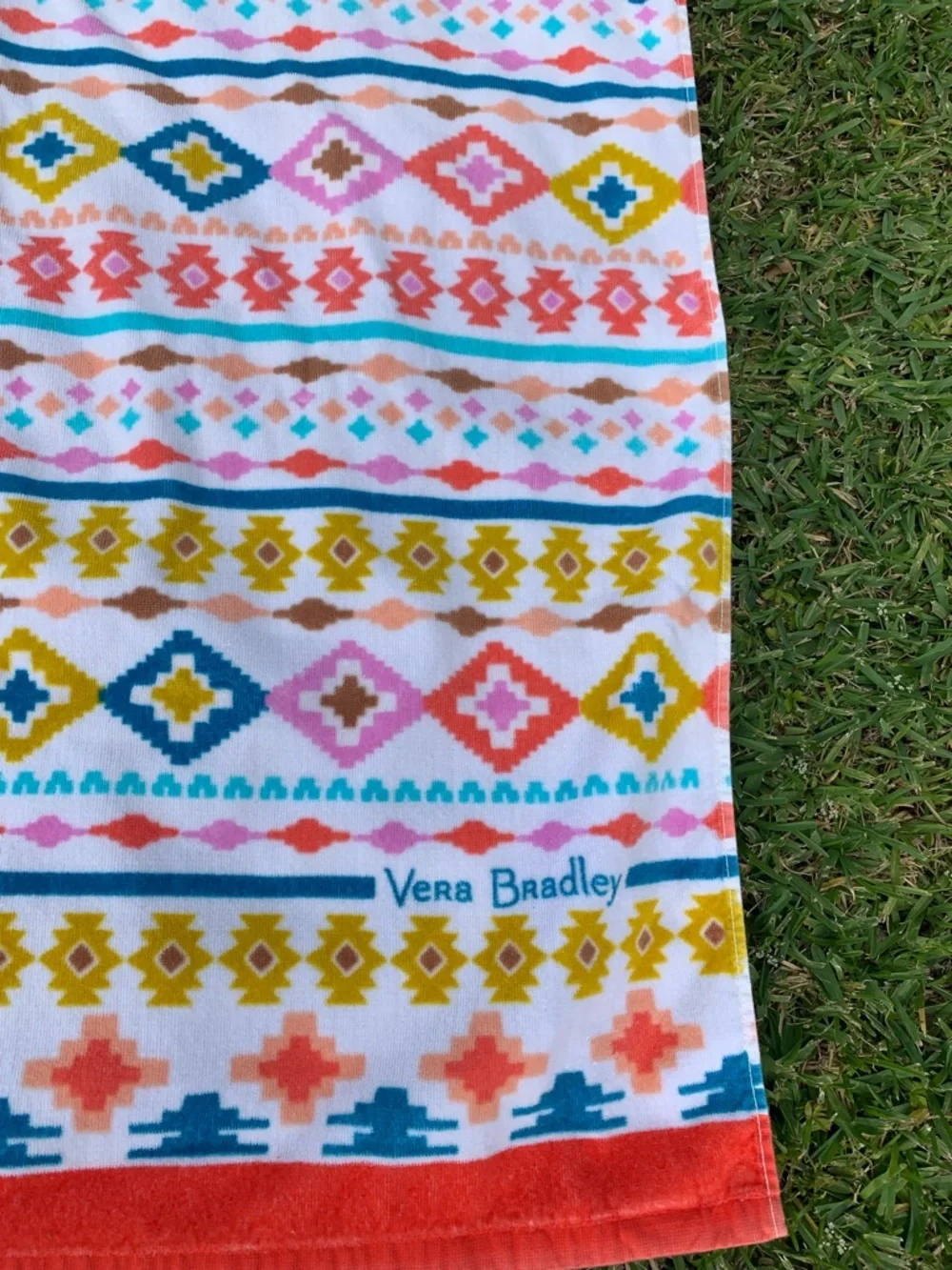 Vera Bradley Coral, Teal & Mustard Geometric Stripe Towel 65x32 Oversized